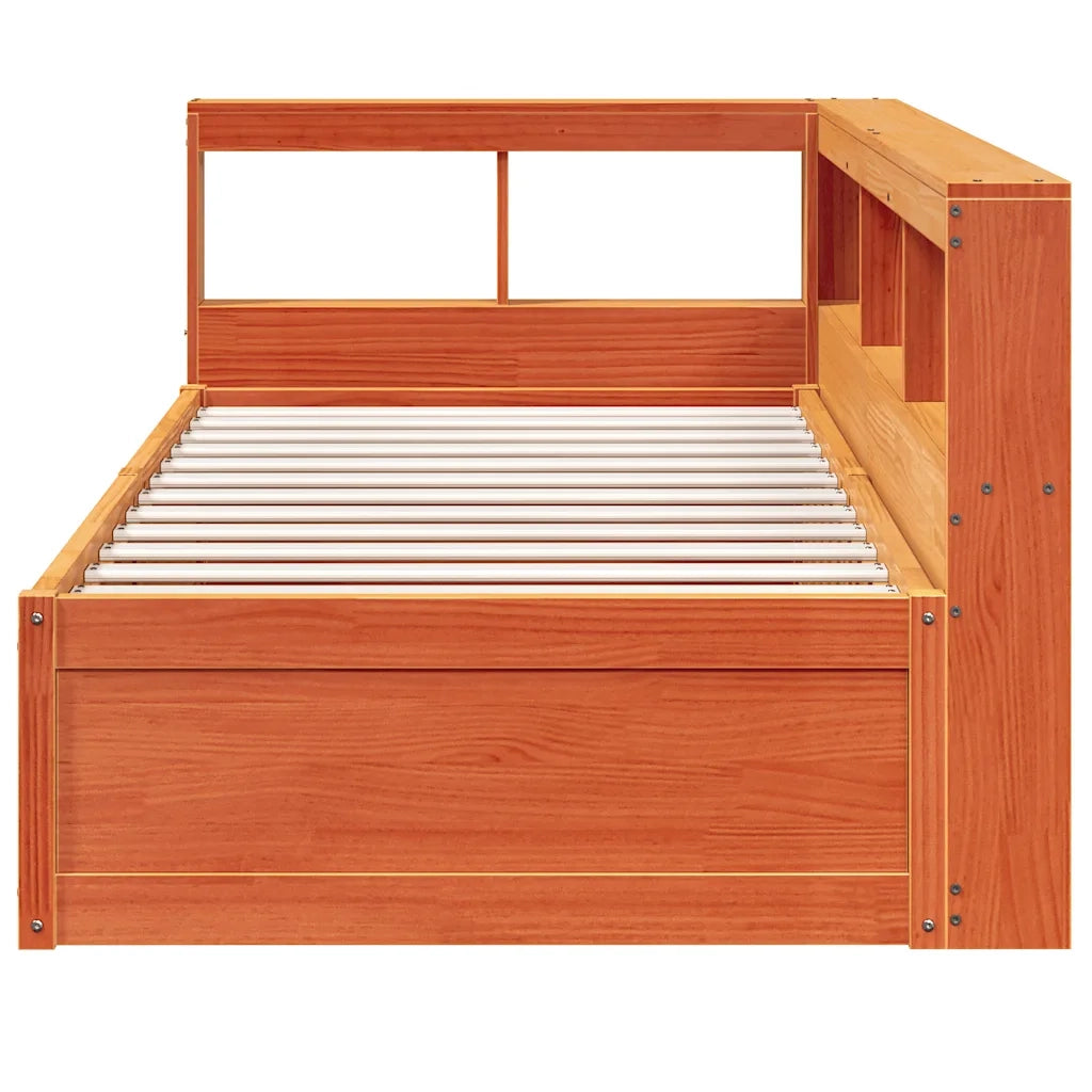 Letto Libreria senza Materasso-Struttura Letto con contenitore Marrone Cera 90x200 cm in Pino 584375
