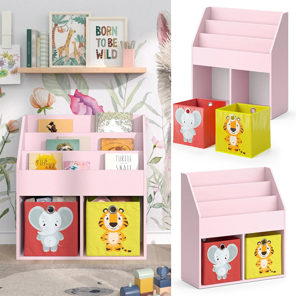 Vicco Libreria bambini rosa 72 x 79 cm con 2 scatole pieghevoli (elefante, tigre)