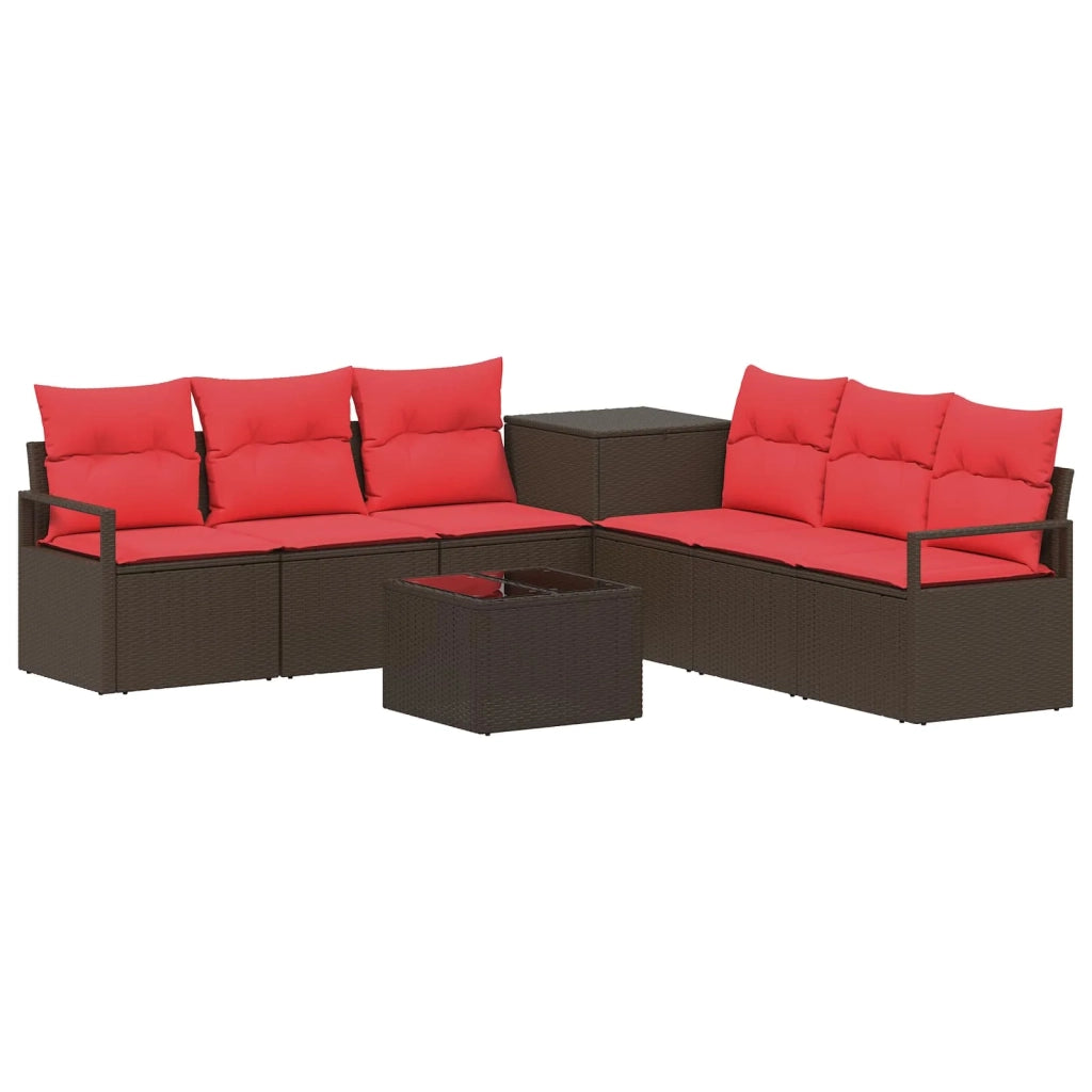 Set di divani 8 pz Marrone e Rosso Rattan sintetico e Acciaio 3448165