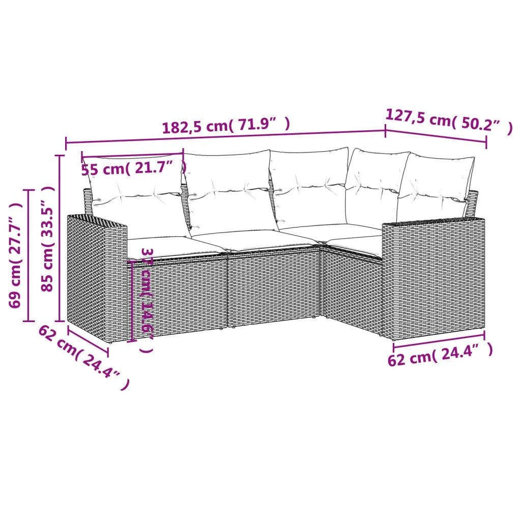 Set Divani da Giardino 4 pz | Set Salotto da Giardino con Cuscini in Polyrattan Grigio