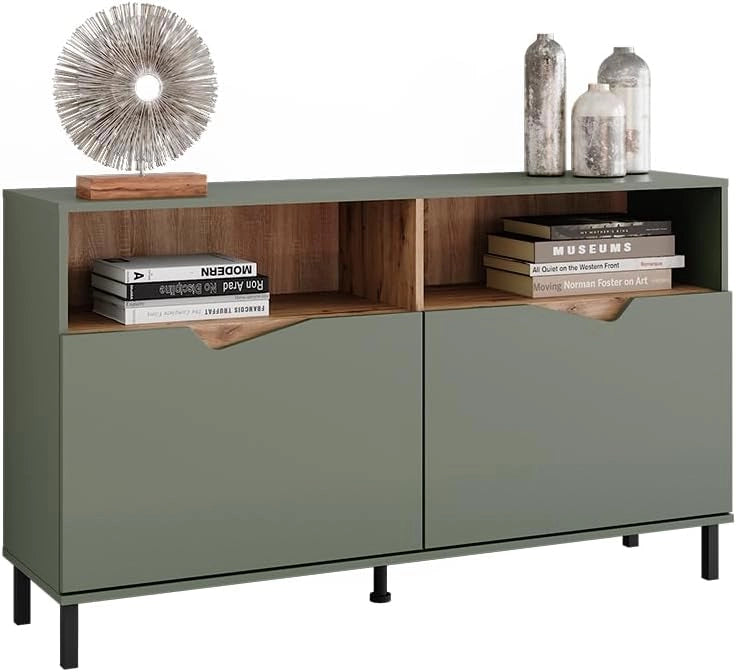 Credenza Marelle, Verde/Artigianale, 140 x 81.3 cm con 2 porte, adatto per la conservazione di diversi oggetti di uso quotidiano