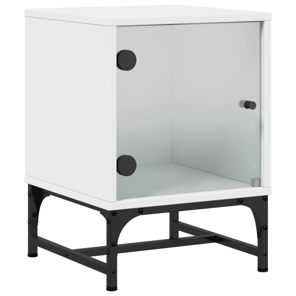 Comodino con Anta in Vetro Bianco 35x37x50 cm 836518