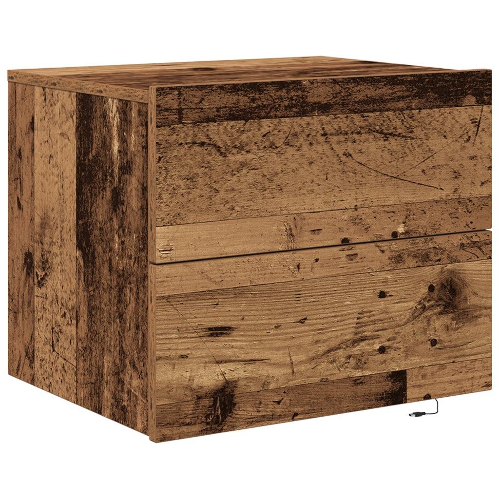 Comodini con luci LED 2 pz da appendere a muro in legno antico
