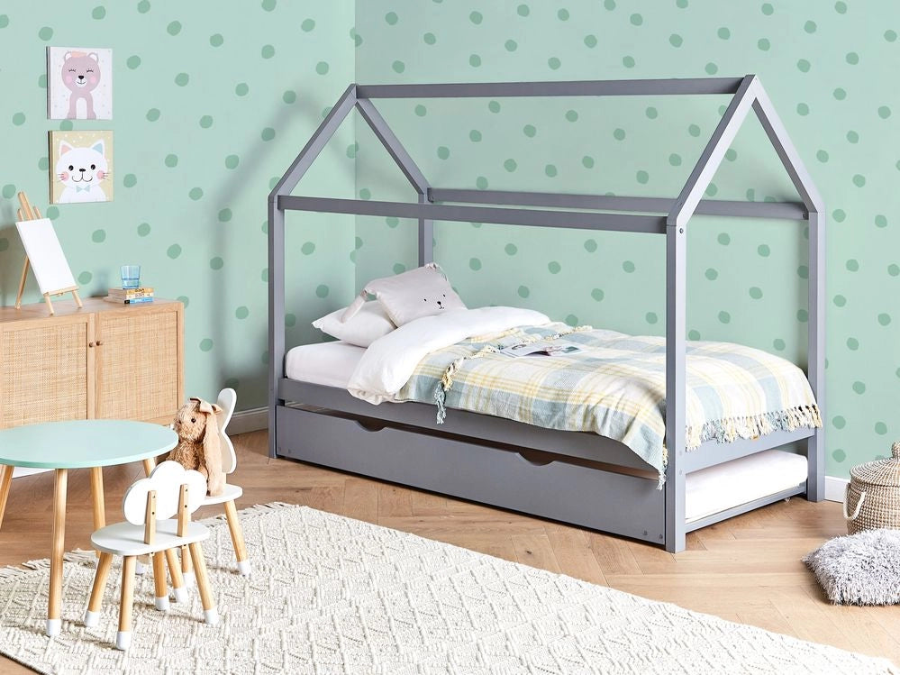 Letto a scomparsa della casa per bambini in legno di pino grigio UE misura singola 90 x 200 cm letto con base a doghe per la cameretta moderna dei bambini.