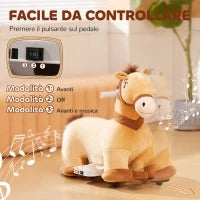 Cavallo Cavalcabile Elettrico 6V per Bambini da 18-36 Mesi con Ruote in PU e Musica, Marrone