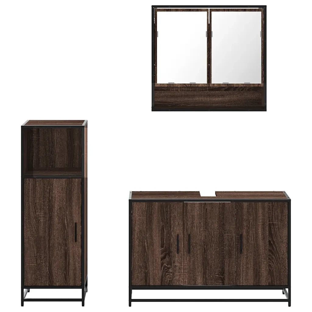Set Mobili da Bagno 3 pz Rovere Marrone in Legno Multistrato