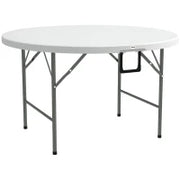 Tavolo Pieghevole per Giardino e Campeggio, in Acciaio e HDPE, Ø122x73 cm, Grigio e Bianco