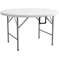 Tavolo Pieghevole per Giardino e Campeggio, in Acciaio e HDPE, Ø122x73 cm, Grigio e Bianco
