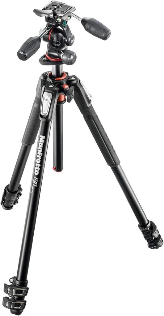 Kit Treppiede 190XPRO a 4 Sezioni in Alluminio con Testa su 3 Assi, Kit Professionale Accessori Fotografia, Treppiede Fotocamera con Testa 3-Vie per fotocamera mirrorrless, DSLR