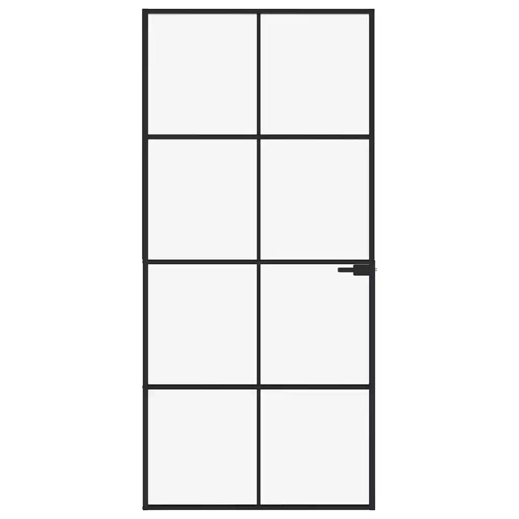 Porta Interna Nera 93x201,5cm Vetro Temperato Alluminio Sottilecod mxl 79526