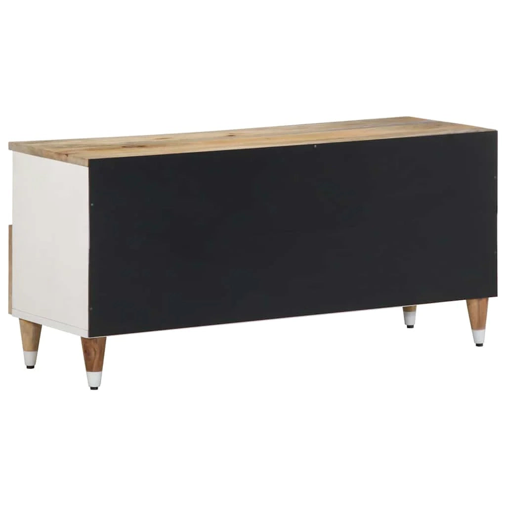 Mobile porta TV 100 x 33 x 46 cm con vano contenitore 2 cassetti stile contemporaneo legno massello di mango 02_0057848