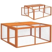 Conigliera da Esterno Pieghevole per 2-3 Roditori con Ingressi Multipli, in Legno e Acciaio, 110x105x50 cm, Arancione