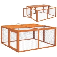 Conigliera da Esterno Pieghevole per 2-3 Roditori con Ingressi Multipli, in Legno e Acciaio, 110x105x50 cm, Arancione
