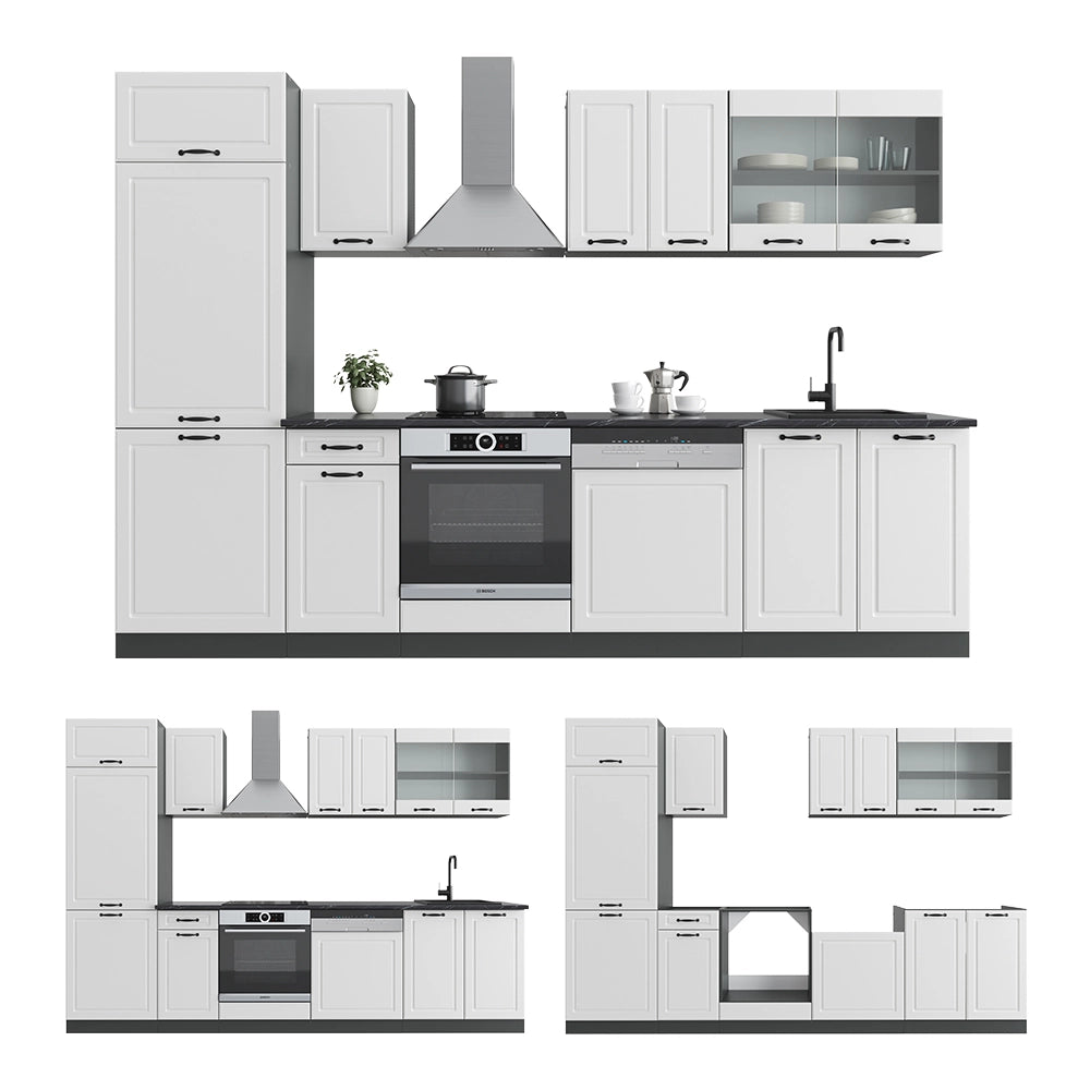 Vicco Cucina componibile Bianco casa di campagna/antracite 300 cm , PL Marmo