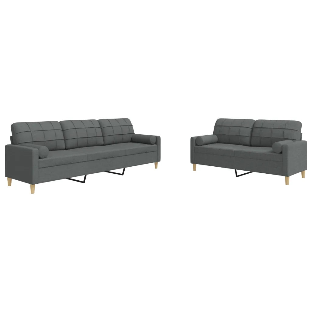 vidaXL Set di Divani 2 pz con Cuscini Grigio Scuro in Tessuto