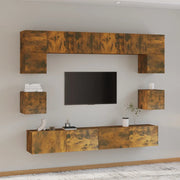 Set Mobili Porta TV 8pz Rovere Fumo in Legno Multistrato cod mxl 12162