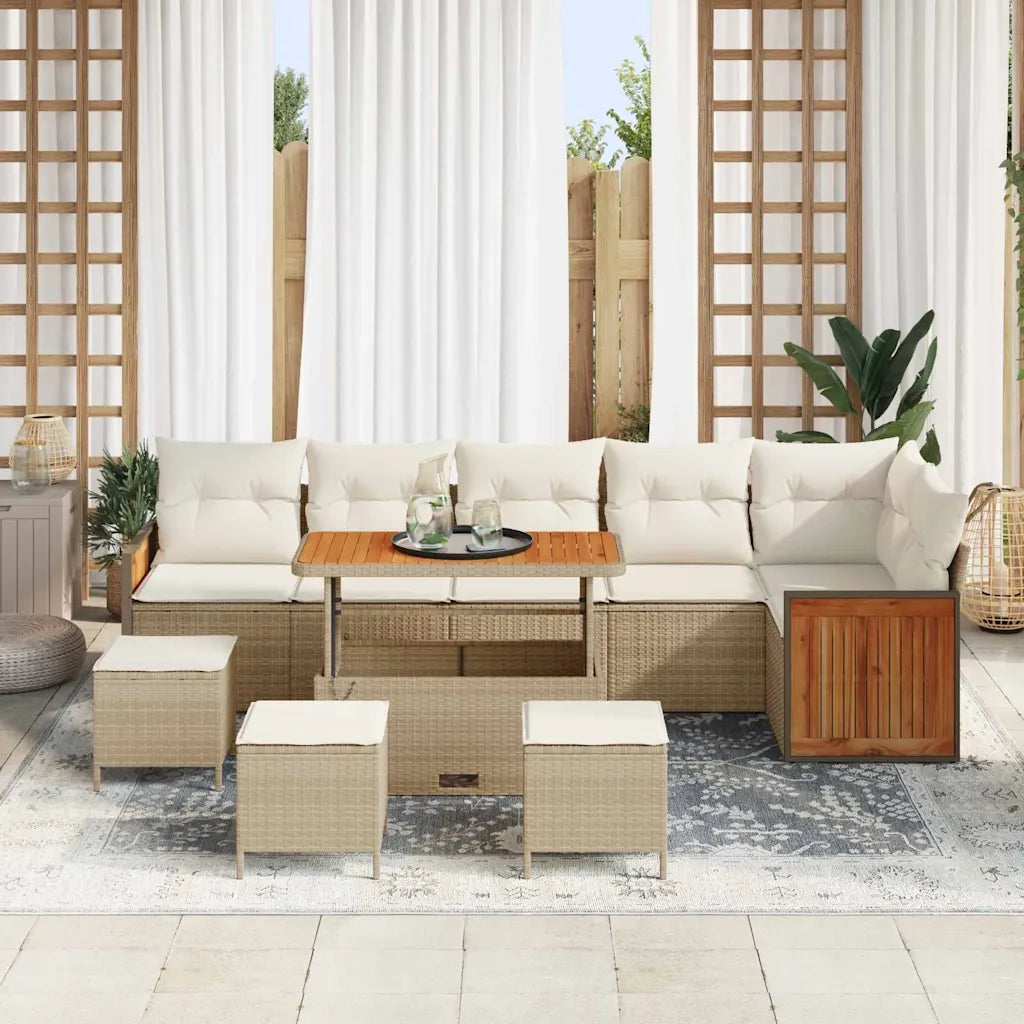 Set Divano da Giardino 12 pcs Beige e Crema polyrattan