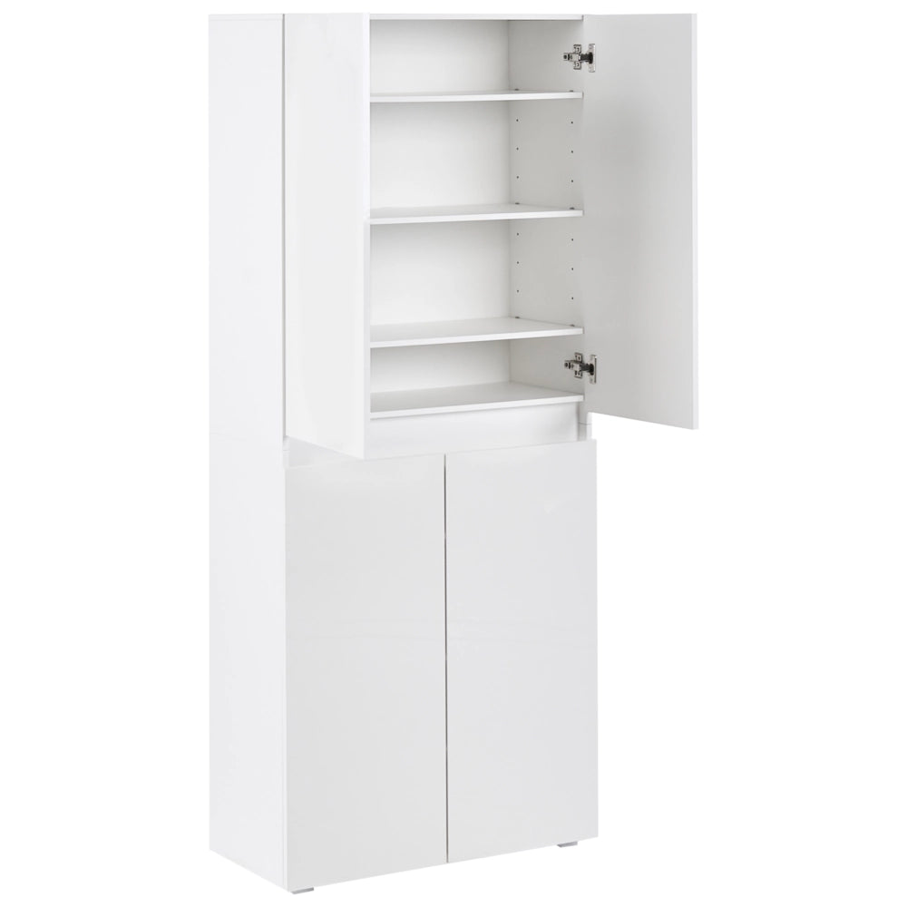 Mobile porta scarpe in truciolato bianco con 8 ripiani scomparti per scarpe e 2 ante soluzione moderna per l'ingresso