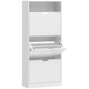 Scarpiera 60x26x140 cm Mobile con 3 Cassetti Ribalta e Ripiani Regolabili in MDF Bianco