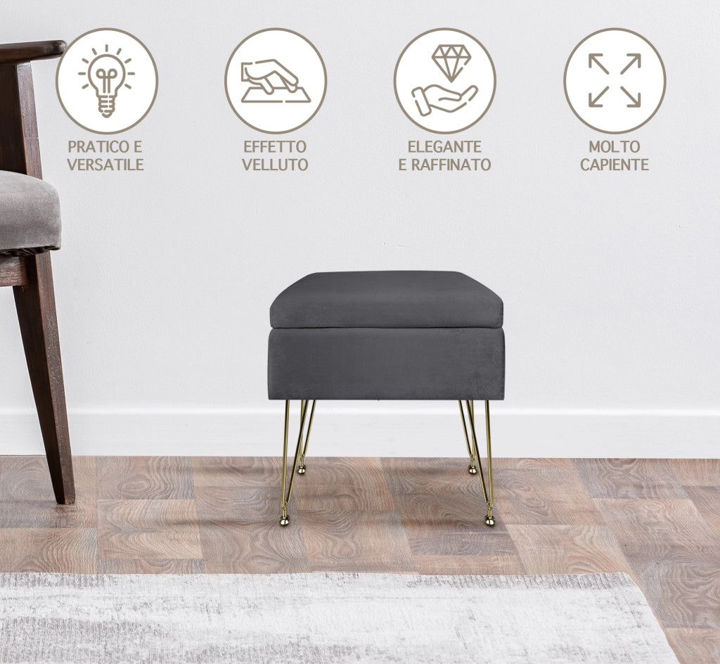 Pouf Panca Imbottita Divanetto In Velluto Contenitore PortaOggetti Panca Sgabello A Pie Di Letto Con Gambe In Metallo Dorato Cassapanca Scarpiera Ingresso Legno Massello Panchina  - Stone