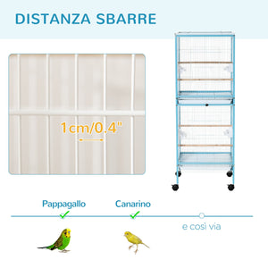 Voliera Gabbia per Uccelli 51,5x50x140 cm in Acciaio Azzurro
