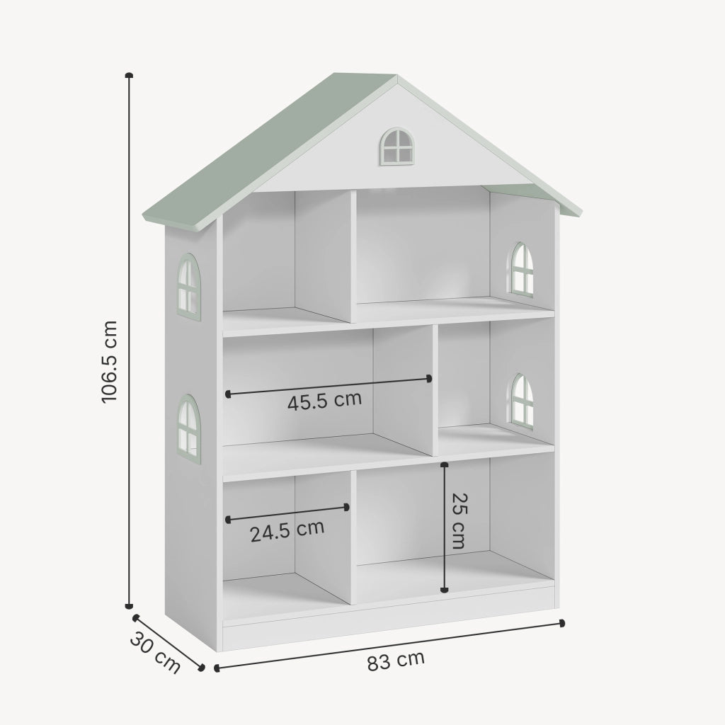 Libreria Vipsali per Cameretta a Forma di Casa 107 x 83 x 30 cm - Bianco / Menta Verde [en.casa]