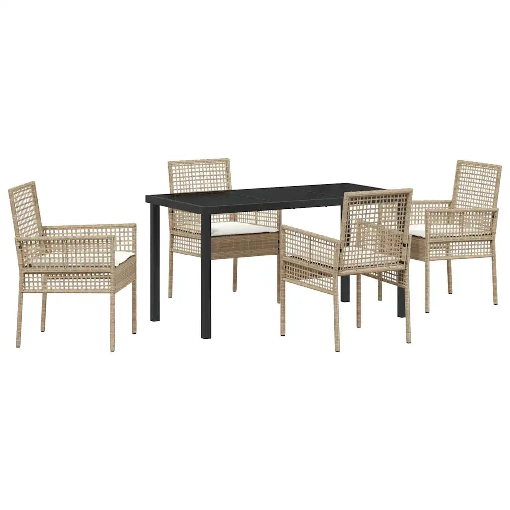 Set da Pranzo per Giardino con cuscino 5 pcs Beige polyrattan