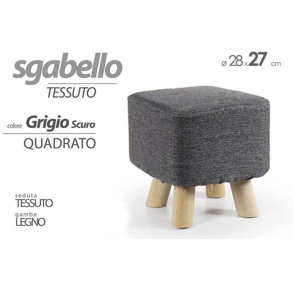 Trade Shop - Pouf Sgabello Poggiapiedi Quadrato Piedi Legno Tessuto Grigio Scuro 27x28cm 790256 -