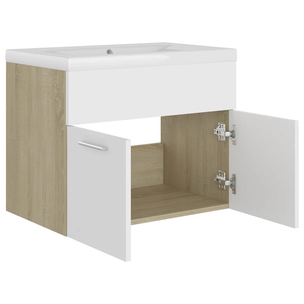 Mobile da Bagno con Lavabo Bianco e Rovere Sonoma in Truciolato 3070825