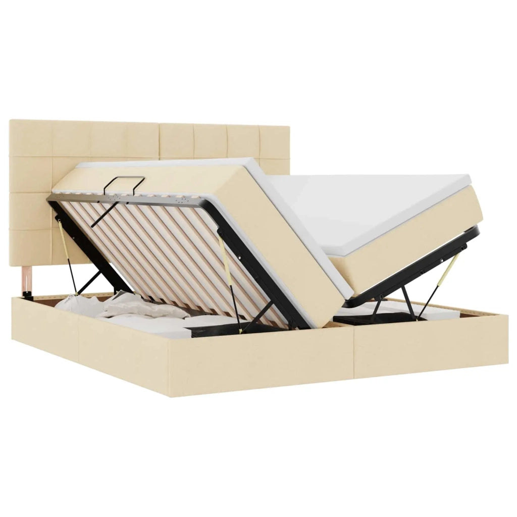 Letto con luci a strisce a LED Crema 180 x 200 cm Tessuto
