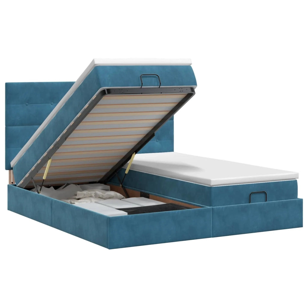 Letto ottomano con materasso 2 pz Blu Scuro Velluto 3457918