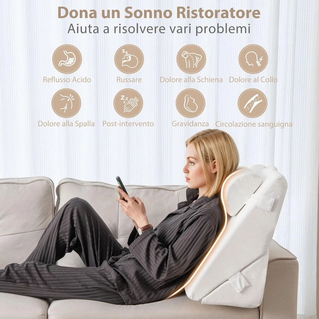 Set di 3 Cuscini a Cuneo per Letto, Cuscino Inclinabile Regolabile con Schiuma Memory Air, Set di Cuscini Alleviare il Dolore alla Schiena Collo e alle Gambe (Bianco)
