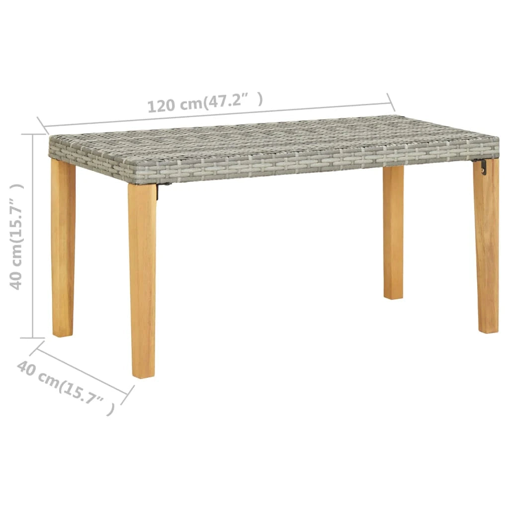 Panca da giardino arredo da esterno terrazza 120 cm resina intrecciata grigia e legno di acacia 02_0011202