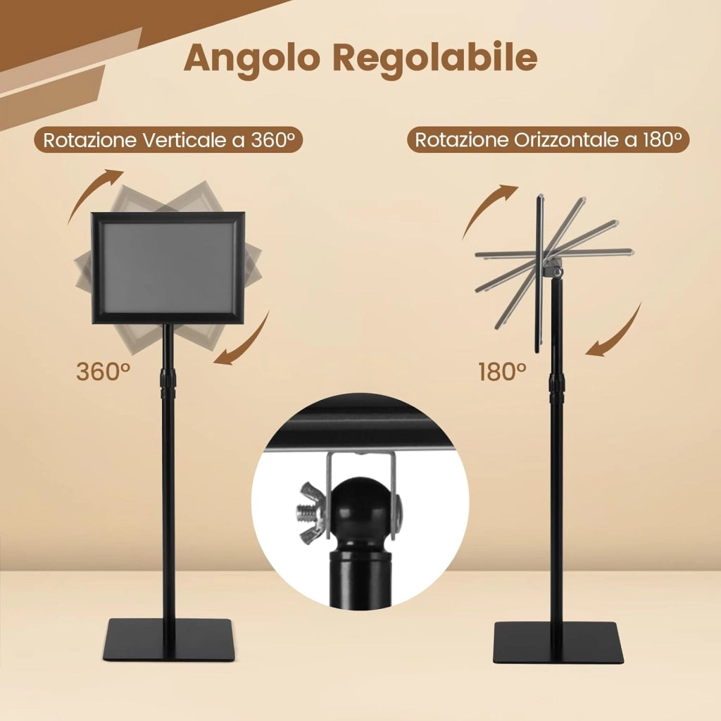 A3 Poster Stand Espositore da Pavimento Supporto Poster Menù per Pubblicità da Terra, Girevole a 360 Gradi, Regolabile in Altezza (A4 Nero x 2)