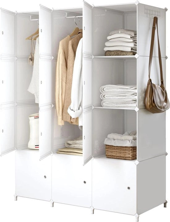 Cassa per abiti portatile, cassa modulare in plastica con porte e maniglia, ideale per libreria, soggiorno, camera da letto, cameretta, 12 contenitori