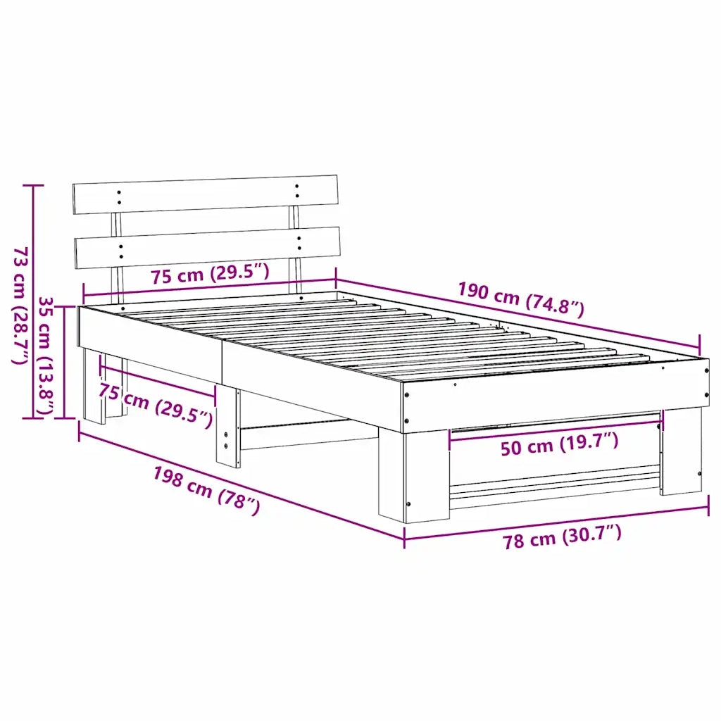 Struttura del letto Marrone cerato 75 x 190 cm Pino massello 872511