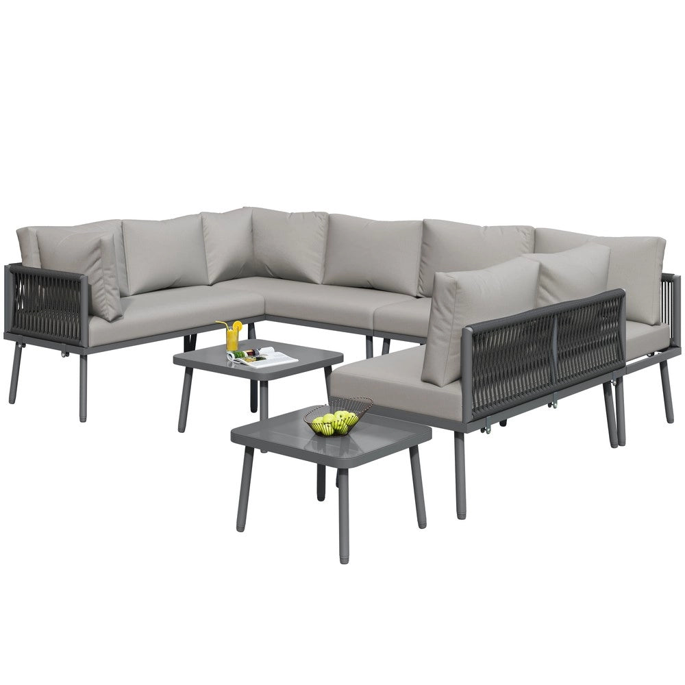 Set Divano da Giardino ad U 8 Posti con 2 Tavolini e Cuscini ¨C Xylo ¨C Ferro/Antracite