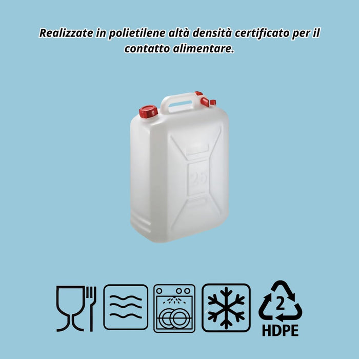 Tanica 25 litri in Plastica con Tappo e Dosatore - Fusto HDPE Contenitore Per Condensa Condizionatore - Bidone per Liquidi
