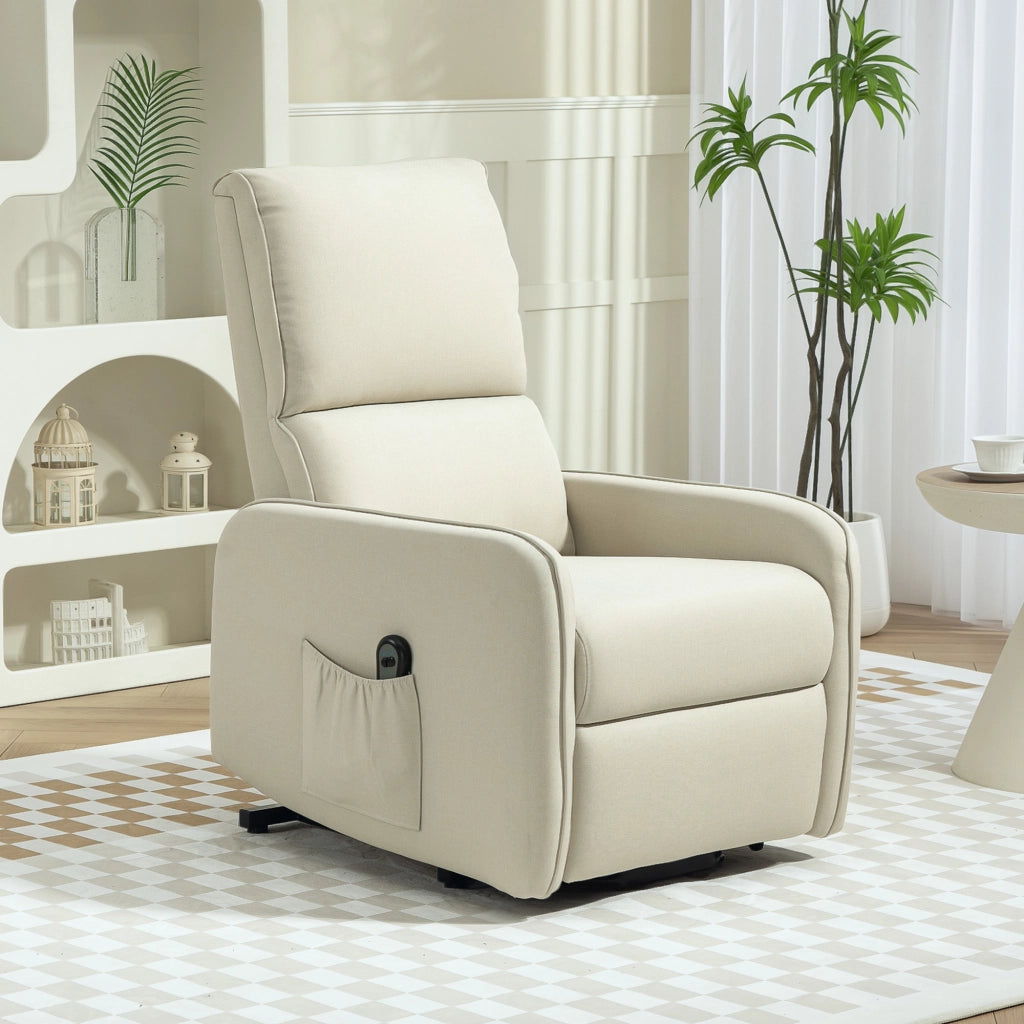Poltrona Alzapersona Elettrica Reclinabile con Telecomando ¨C Minimal ¨C Tessuto Beige