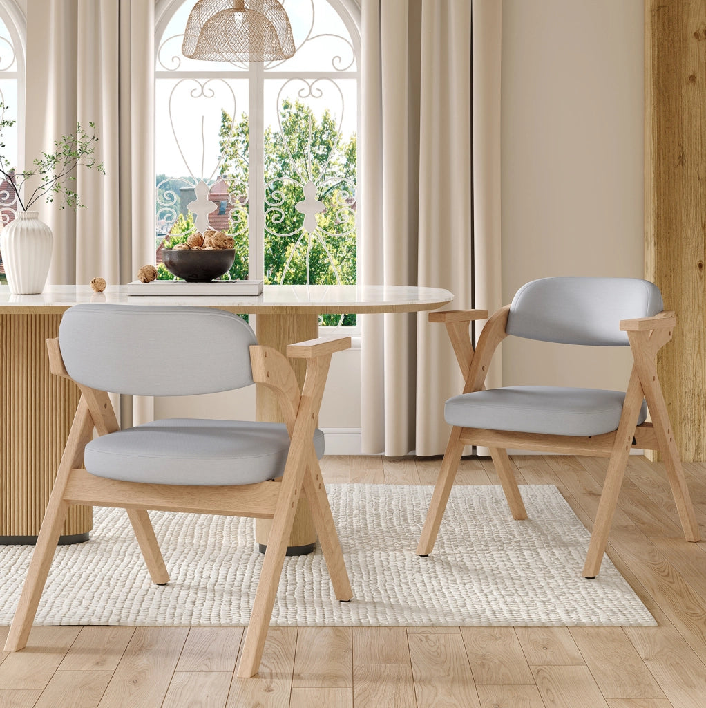 Set di 2 sedie pieghevoli con braccioli in legno e lino grigio