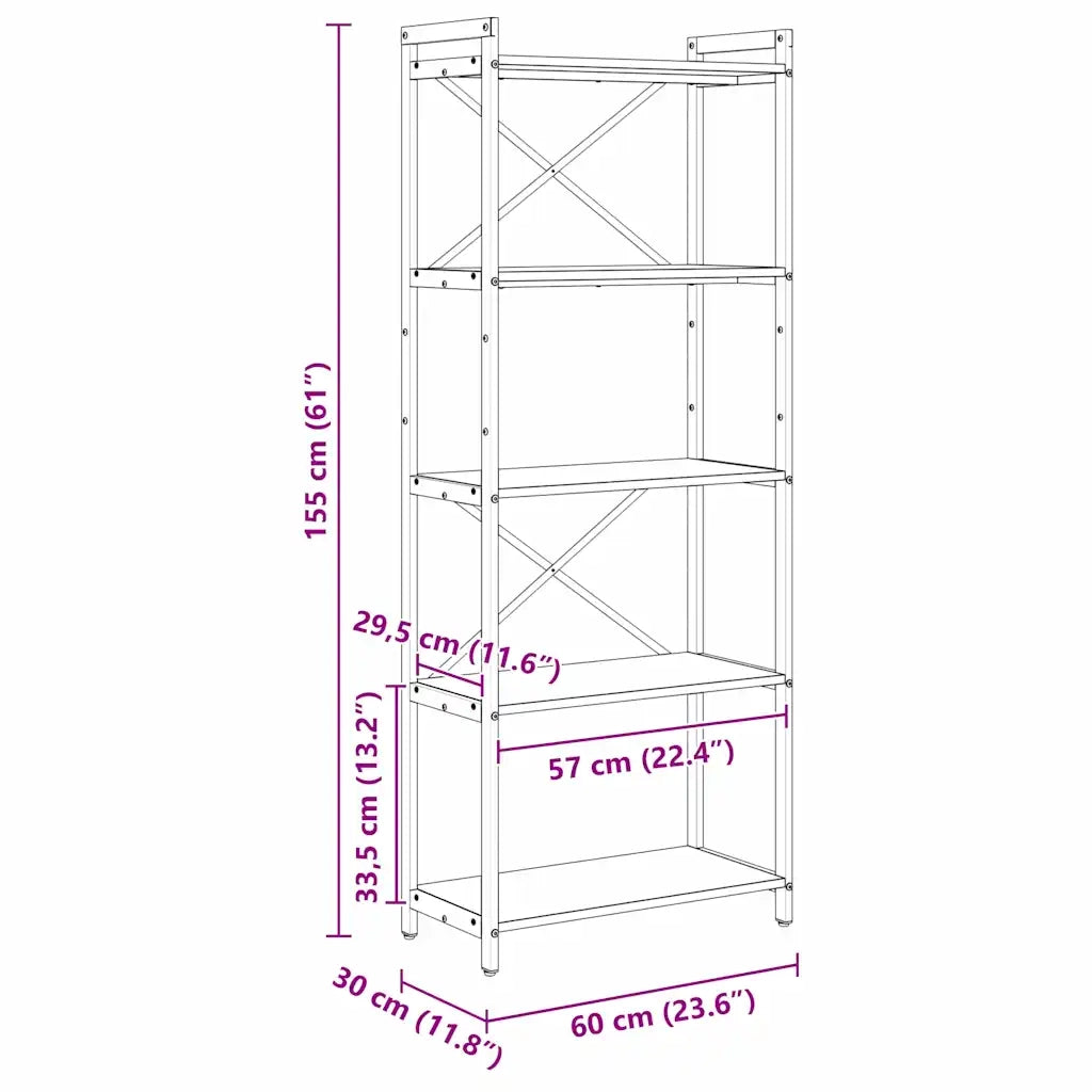 vidaXL Libreria Rovere fumo 60 x 30 x 153 cm Legno multistrato