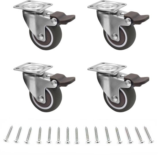 4 ruote di regolazione con freno - 32 cm - Ruote silenziose in gomma - Piattaforma di montaggio L - Adatti per mobili, vasi di fiori, alberi di Natale, mensole - Strumenti per il fai da te