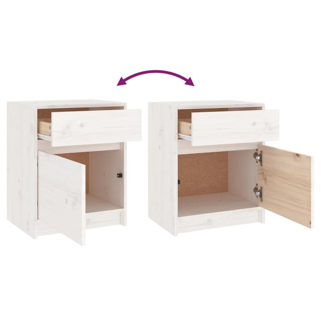 Comodino Bianco 40x31x50 cm in Legno Massello di Pino 808125