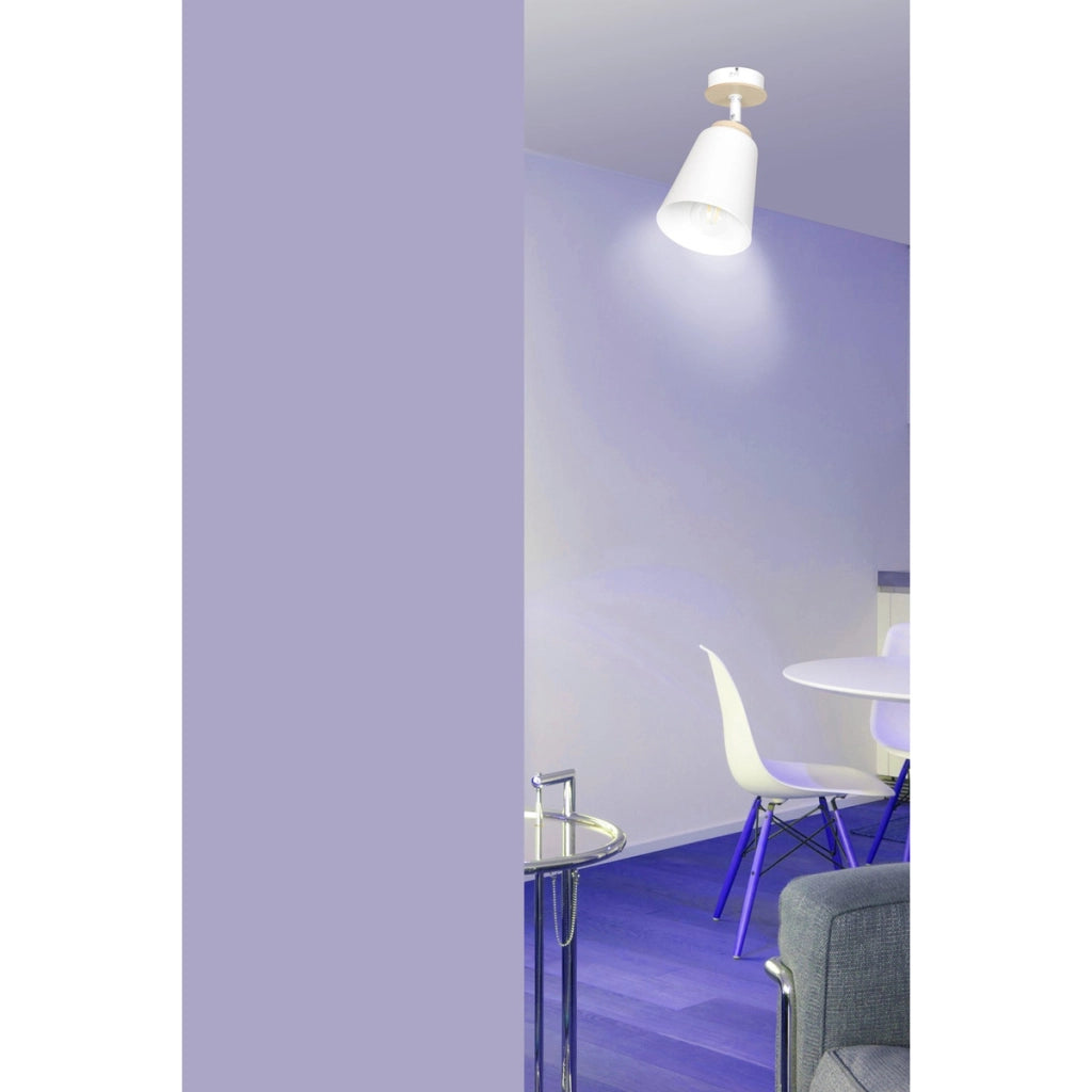 Lampada da soffitto ATLAS in acciaio bianco e legno