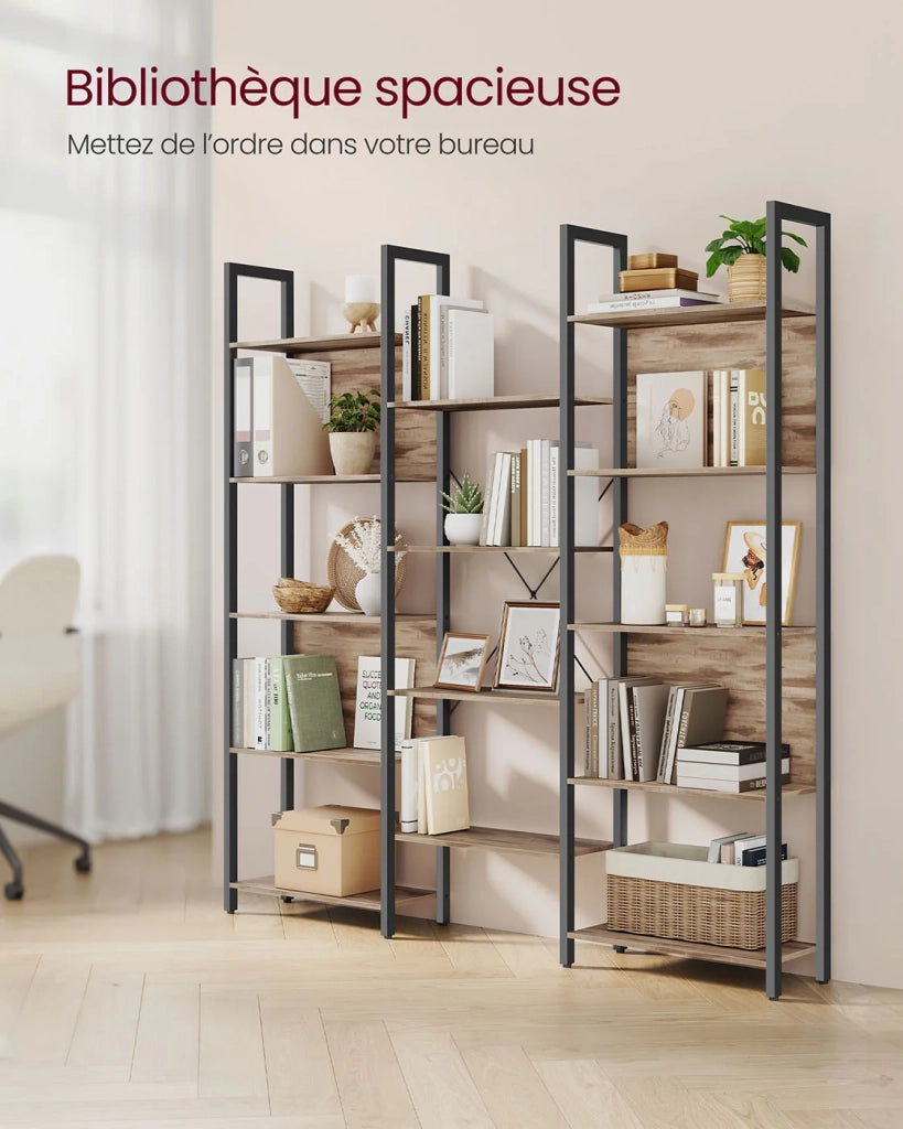 Libreria/mobile contenitore in stile industriale con struttura in metallo e 14 scomparti adatta per soggiorno o ufficio 158 x 24 x 166 cm marrone 12_0004258