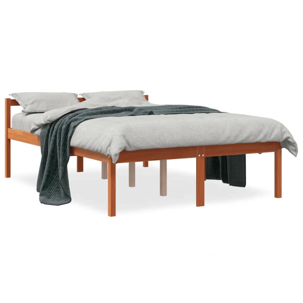 Letto per Anziani Marrone Cera 140x200cm Legno Massello di Pino 844158