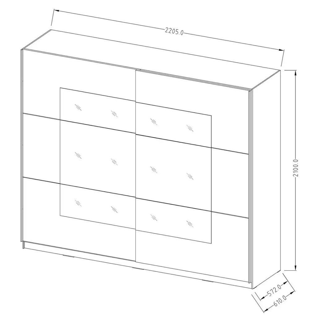 Armadio design 220cm. 2 porte con specchi modulari. Colore bianco opaco. Collezione EOS