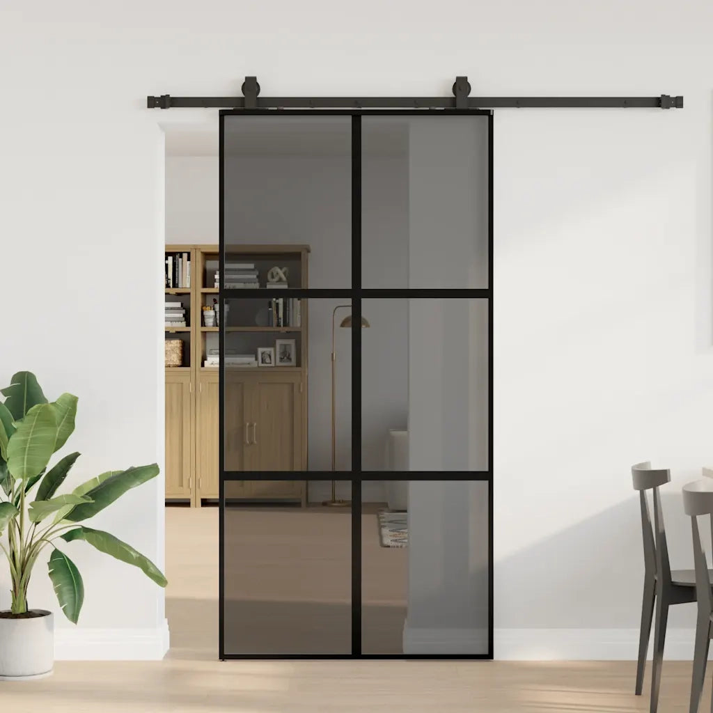 Porta Scorrevole Ferramenta Nera 102,5x205 cm Vetro Temperato