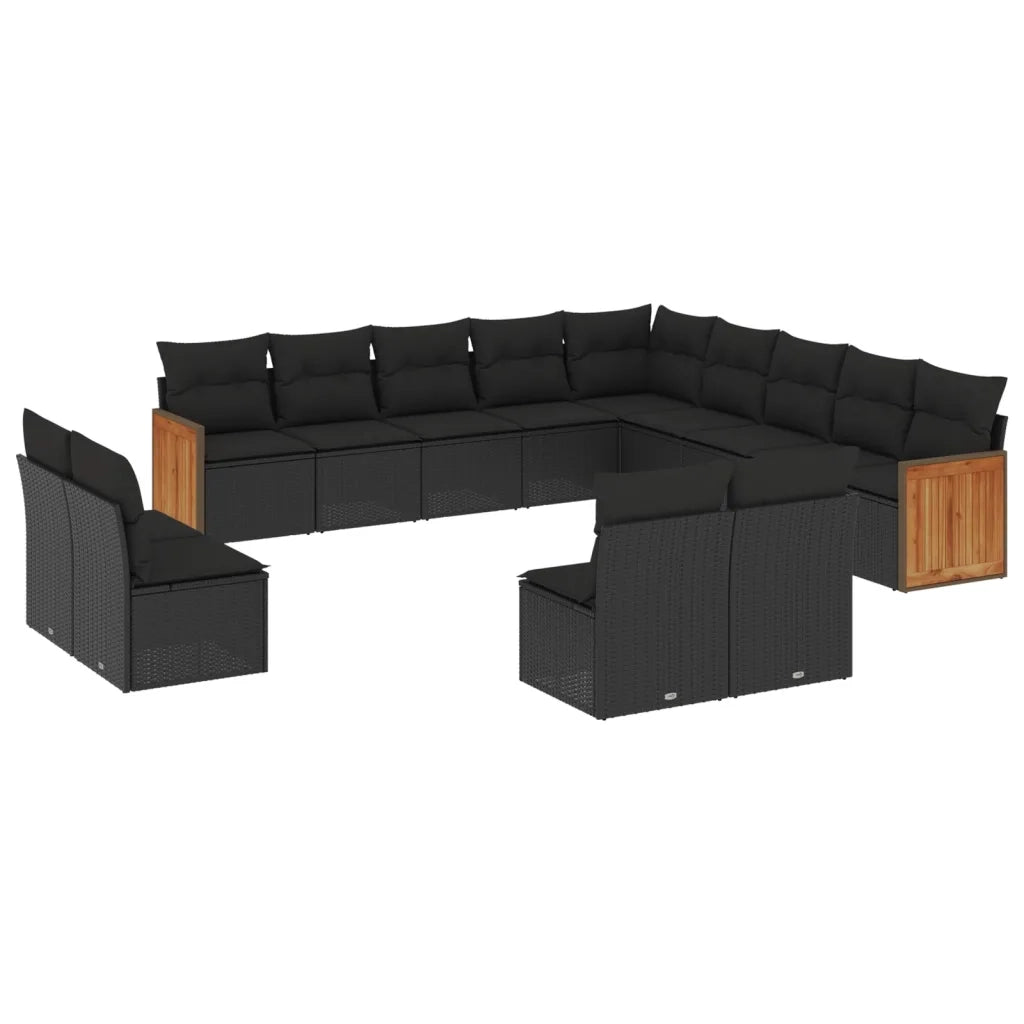 Set Divani da Giardino 13pz con Cuscini Nero in Polyrattan