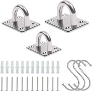Set di 3 orecchie quadrati e ganci a S per chiusura di porta, sicurezza contro la furto - fermaglio senza stanghetta per bagno e porta interna.